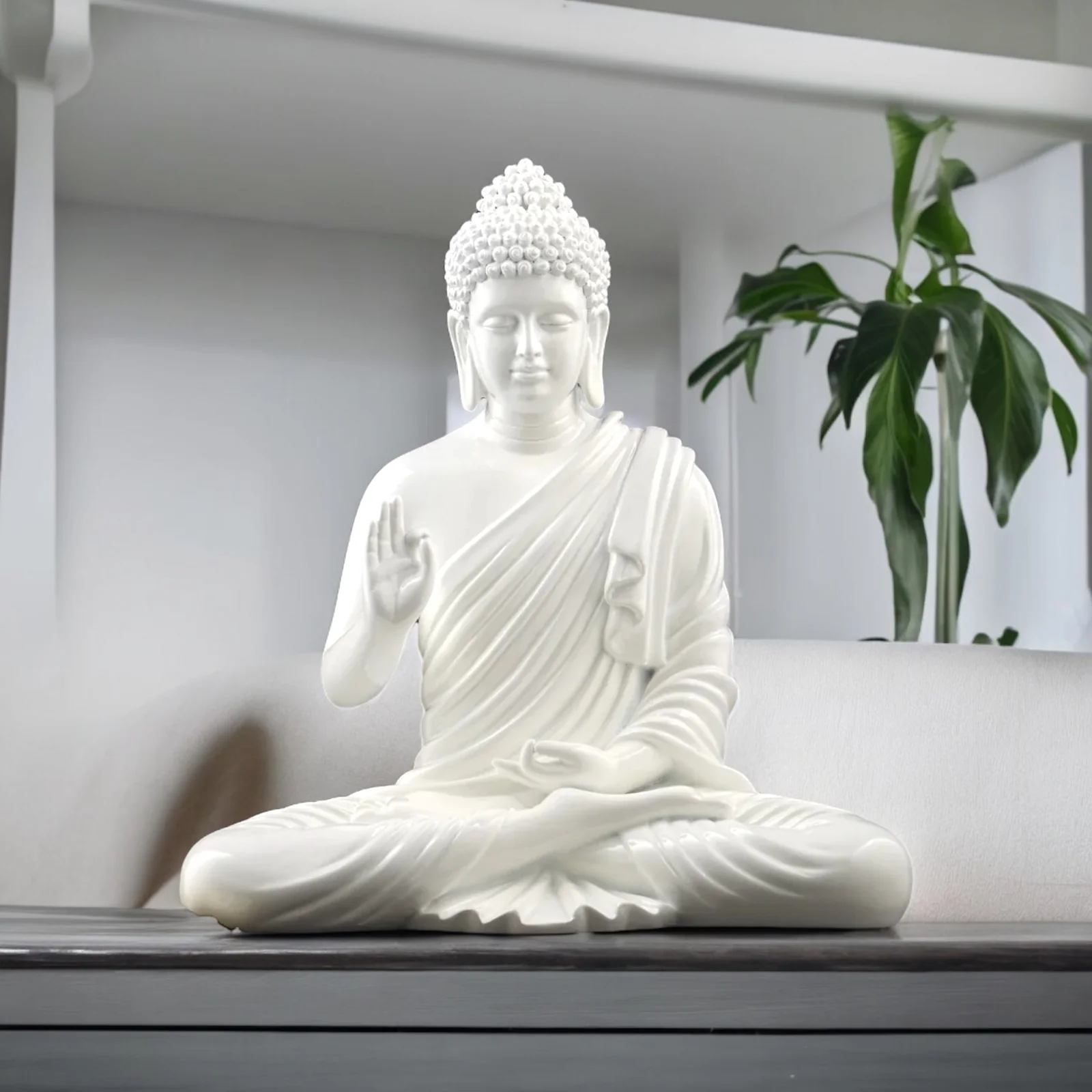 Buddha White Marble Look Statue